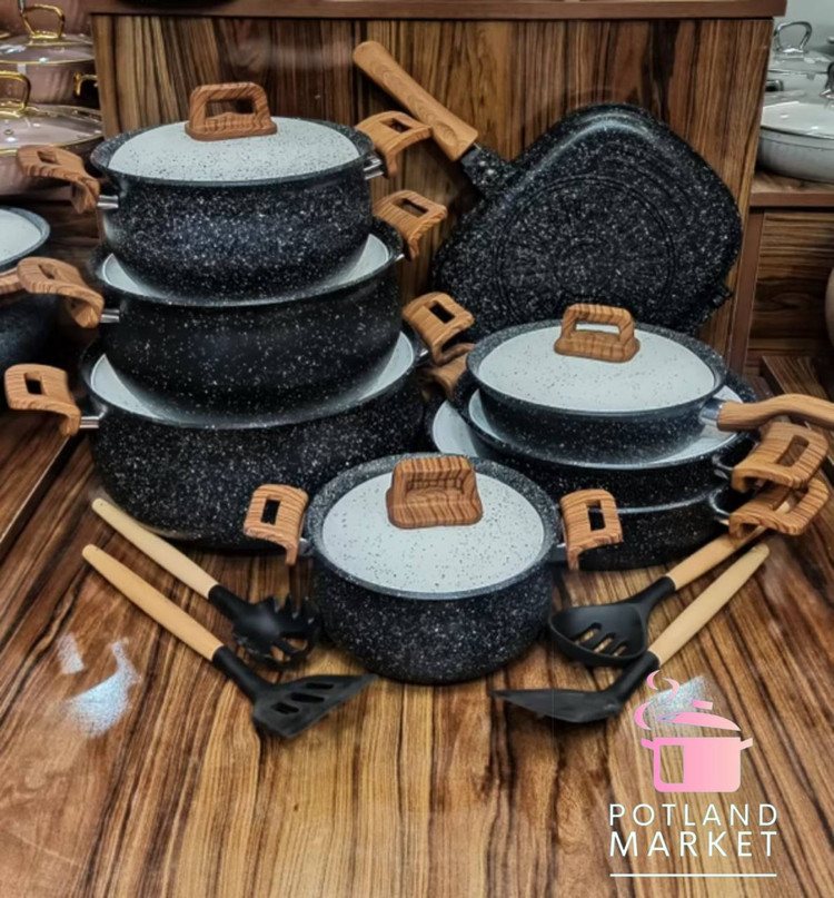 سرویس قابلمه 16 پارچه چدن گرانیت هاناتک ، مدل کلاسیک رنگ مشکی