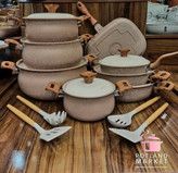 سرویس قابلمه 16 پارچه چدن گرانیت هاناتک ، مدل کلاسیک رنگ نسکافه ایی