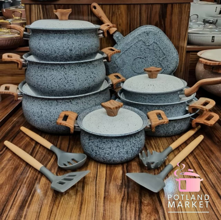 سرویس قابلمه 16 پارچه چدن گرانیت هاناتک ، مدل کلاسیک رنگ خاکستری