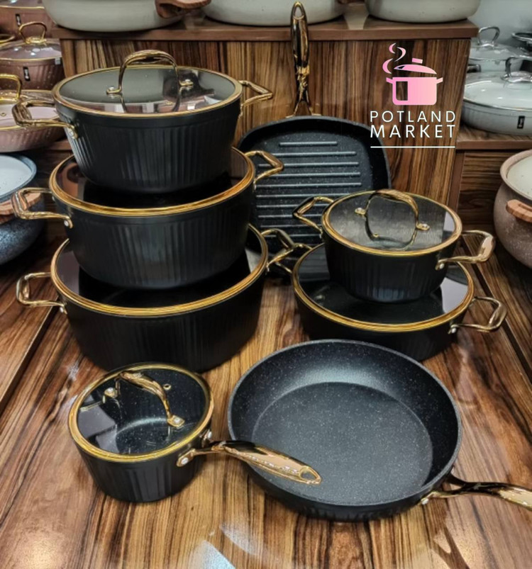 سرویس قابلمه14 پارچه KZP مدل آلما رنگ مشکی