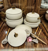 سرویس قابلمه 10 پارچه هاناتک دسته طلایی مدل آلمان رنگ کرم