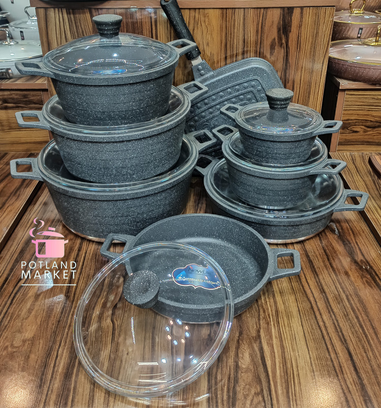 سرویس قابلمه ۱۶ پارچه نیولایف رنگ خاکستری