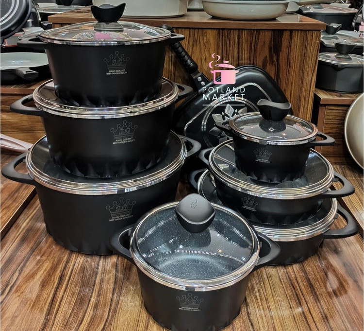 سرویس قابلمه ۱۶ پارچه sg رنگ مشکی