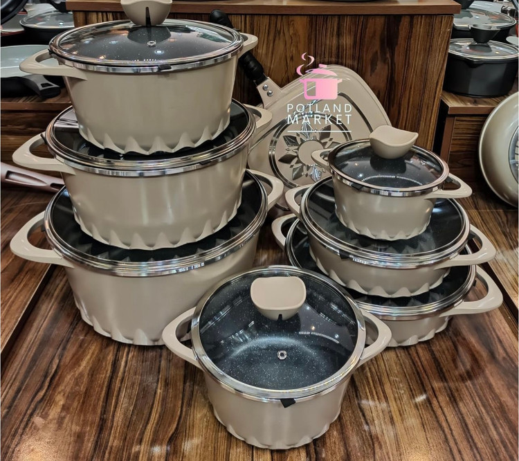 سرویس قابلمه ۱۶ پارچه sg رنگ نسکافه ایی