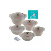 سرویس قابلمه ۱۰ پارچه هاناتک مدل دایکاست با درب پیرکس رنگ کرم