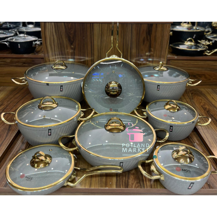 سرویس قابلمه ۱۶ پارچه یراق طلایی mgs رنگ خاکستری