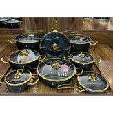 سرویس قابلمه ۱۶ پارچه یراق طلایی mgs رنگ مشکی