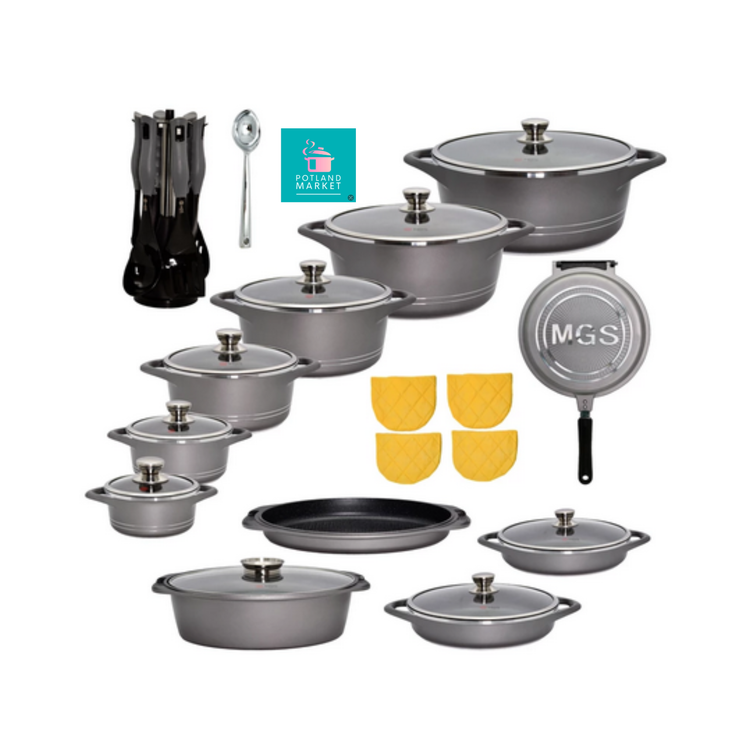 خرید سرویس قابلمه ۳۳ پارچه mgs رنگ طوسی