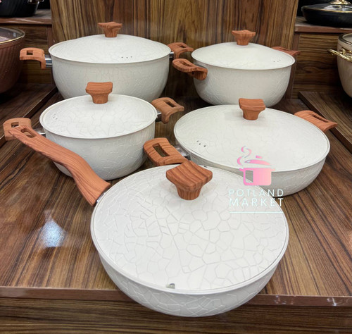 سرویس قابلمه ۱۰ پارچه هاناتک طرح چرم مدل کاوان رنگ کرم