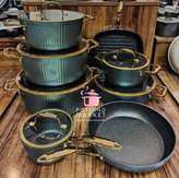 سرویس قابلمه14 پارچه KZP مدل آلما رنگ سبز متالیک