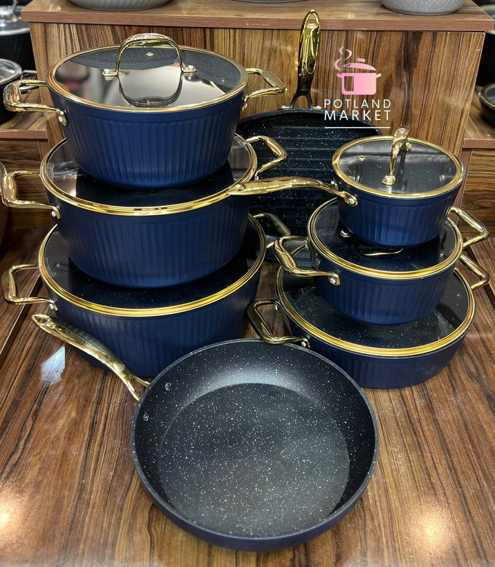 سرویس قابلمه14 پارچه KZP مدل آلما رنگ آبی