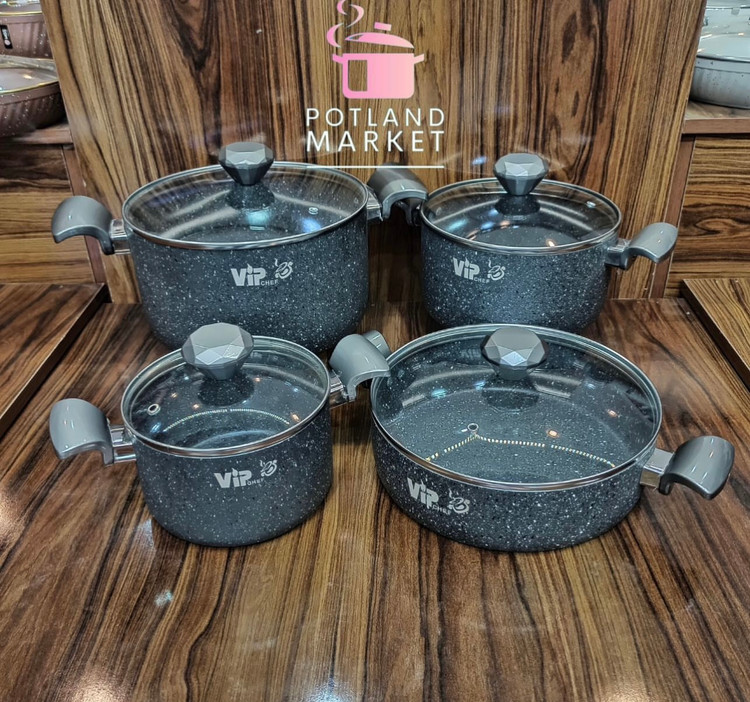 سرویس قابلمه ۸ پارچه اقتصادی و ارزان vip رنگ طوسی