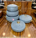 سرویس قابلمه 10 پارچه هاناتک دسته طلایی مدل آلمان رنگ طوسی