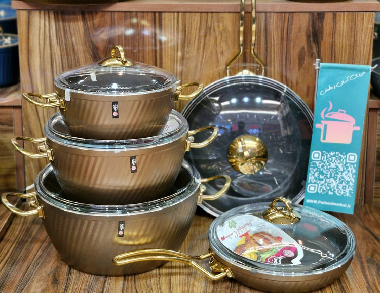 سرویس قابلمه ۱۰ پارچه یراق طلاییmgs رنگ رزگلد