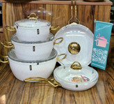 سرویس قابلمه ۱۰ پارچه یراق طلاییmgs رنگ سفید