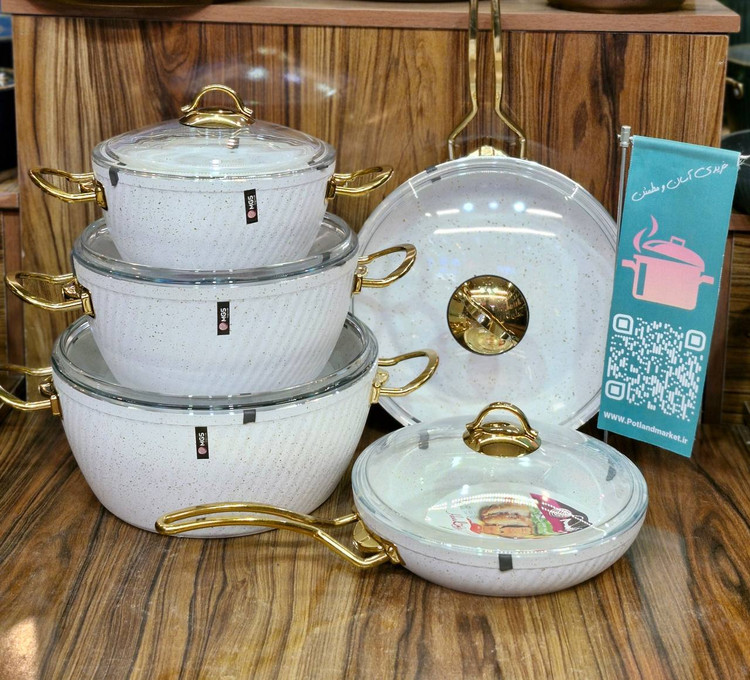 سرویس قابلمه ۱۰ پارچه یراق طلاییmgs رنگ سفید