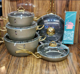 سرویس قابلمه ۱۰ پارچه یراق طلاییmgs رنگ تیتانیوم