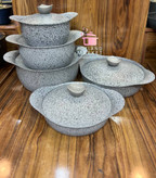 سرویس قابلمه ۱۰ پارچه هاناتک مدل دایکاست رنگ طوسی با درب فلز