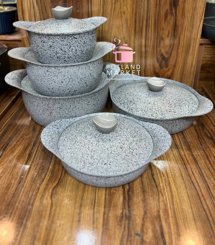 سرویس قابلمه ۱۰ پارچه هاناتک مدل دایکاست رنگ طوسی با درب فلز