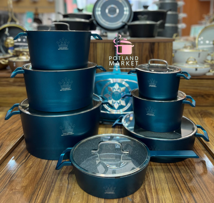 سرویس قابلمه چدن گرانیت ۱۶ پارچه برند sg مدل آدنا رنگ سبز