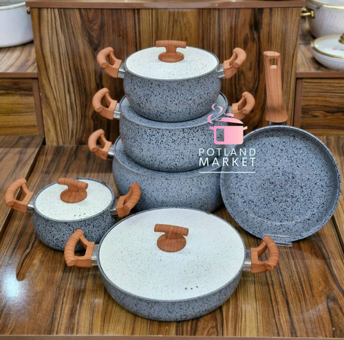 سرویس قابلمه چدن گرانیت ١١ پارچه هاناتک رنگ طوسی