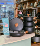 سرویس قابلمه ۱۰ پارچه چدن گرانیت هاناتک مدل طرح برجسته /رنگ مشکی