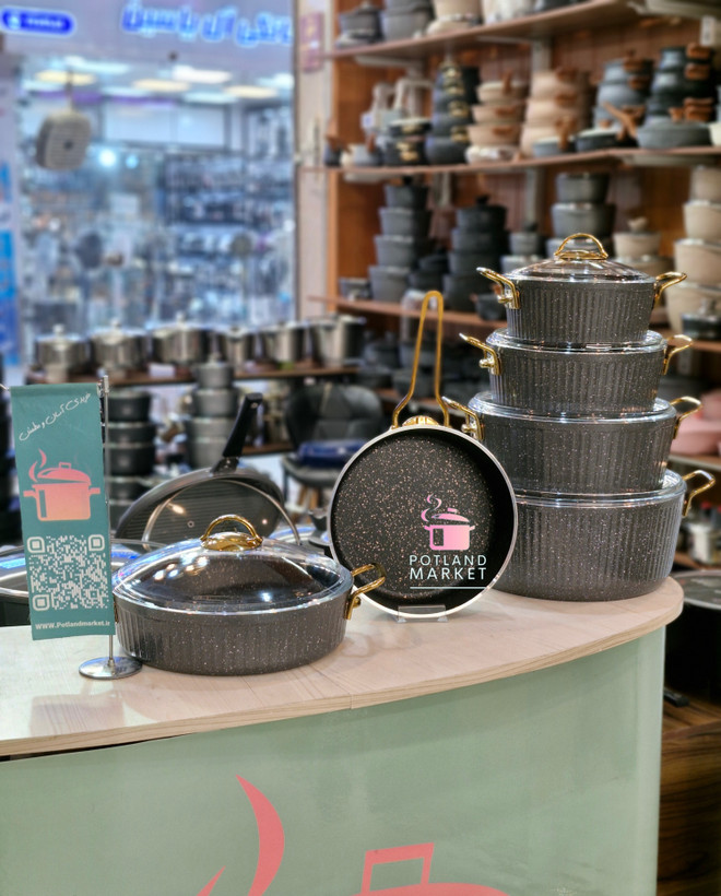 سرویس قابلمه ۱۱ پارچه چدن گرانیت pmt رنگ طوسی