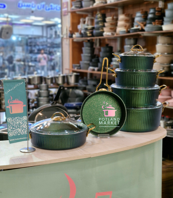 سرویس قابلمه ۱۱ پارچه چدن گرانیت pmt رنگ سبز