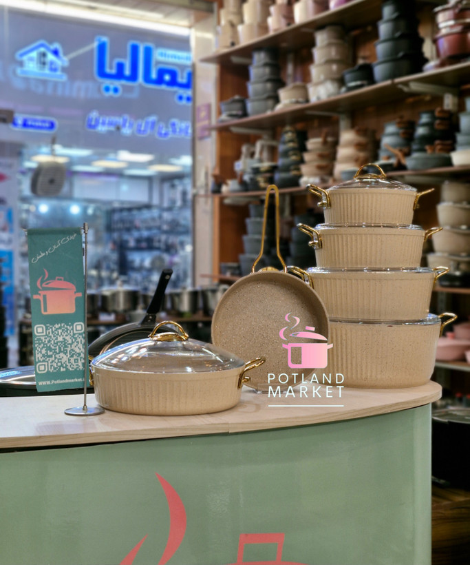 سرویس قابلمه ۱۱ پارچه چدن گرانیت pmt رنگ کرم