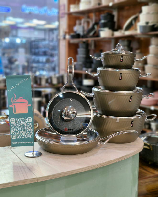 سرویس قابلمه ۱۲ پارچه چدن گرانیت mgs رنگ تتانیوم