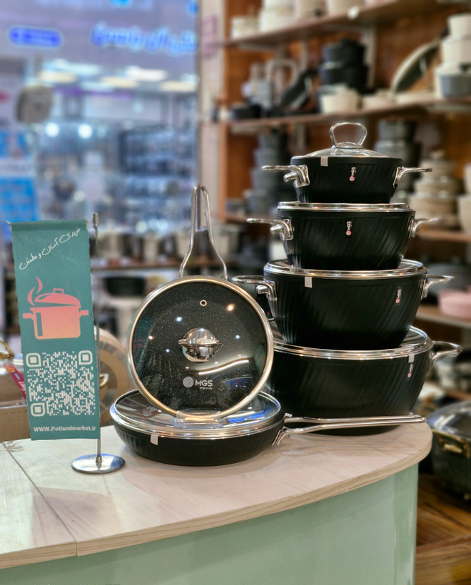 سرویس قابلمه ۱۲ پارچه چدن گرانیت mgs رنگ مشکی