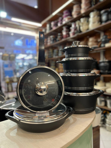 قیمت و خرید سرویس قابلمه ۱۵ پارچه mgs ام جی اس رنگ مشکی