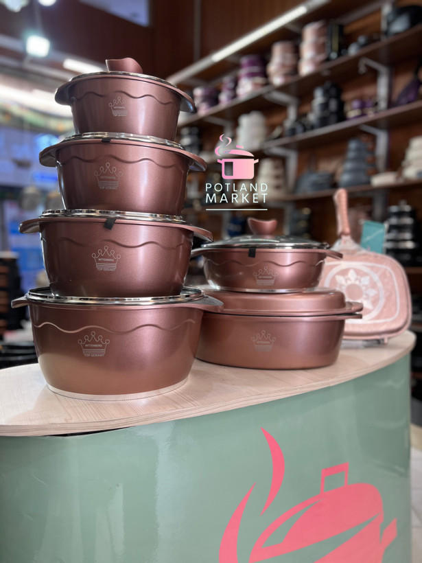 قیمت و خرید سرویس قابلمه ۱۵ پارچه ویتنبرگ با مرغ و ماهی رنگ رزگلد