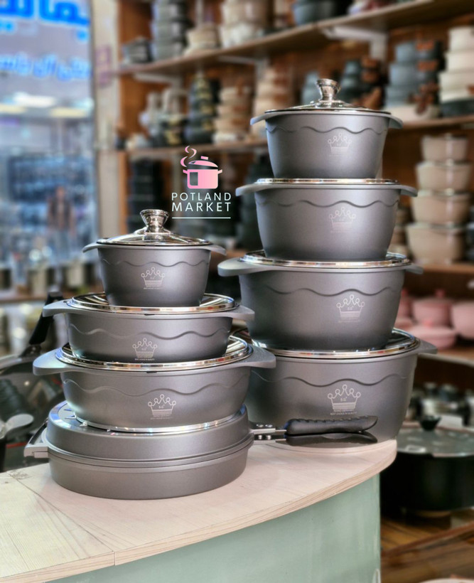 قیمت و خرید سرویس قابلمه چدن گرانیت ۱۶ پارچه اس جی sg رنگطوسی