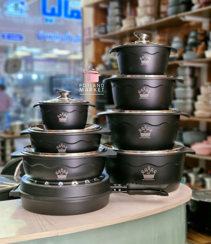 قیمت و خرید سرویس قابلمه چدن گرانیت ۱۶ پارچه اس جی sg رنگ مشکی