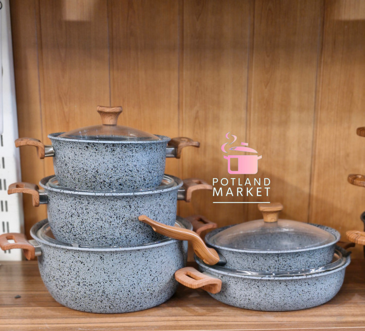 قیمت و خرید سرویس قابلمه ۱۰ پارچه هاناتک با درب پیرکس رنگ طوسی