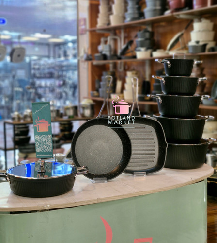 قیمت و خرید سرویس قابلمه ۱۴ پارچه کی زد پی kzp دسته نقره ایی ( کروم) رنگ مشکی