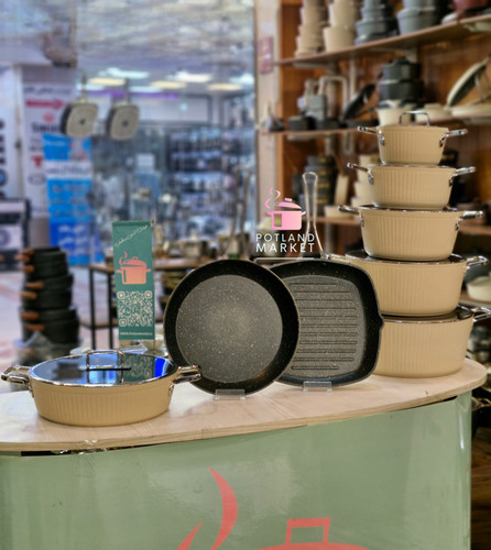 قیمت و خرید سرویس قابلمه ۱۴ پارچه کی زد پی kzp دسته نقره ایی ( کروم) رنگ کرم