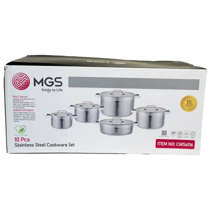 سرویس قابلمه استیل ۱۰ پارچه mgs مدل cws6116 اقساطی با اسنپ پی